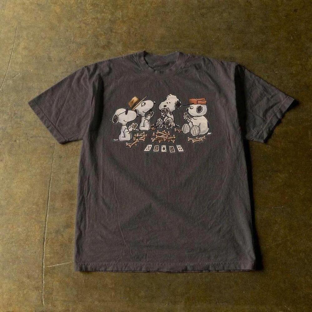 Grey Peanuts Tee With Snoopy And Woodstock